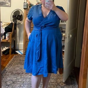 Biden denim wrap dress